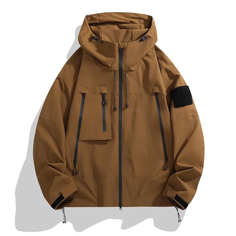 Spring Autumn Waterproof Jacket Men's Casual Fashion Multi-Pocket Windbreaker Women's Loose Coat Outdoor Fishing Sportswear