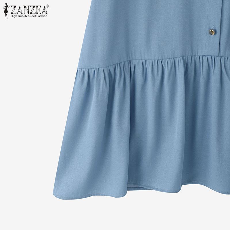 ZANZEA Rochie de vară lejeră de damă casual cu gât rotund și mânecă scurtă