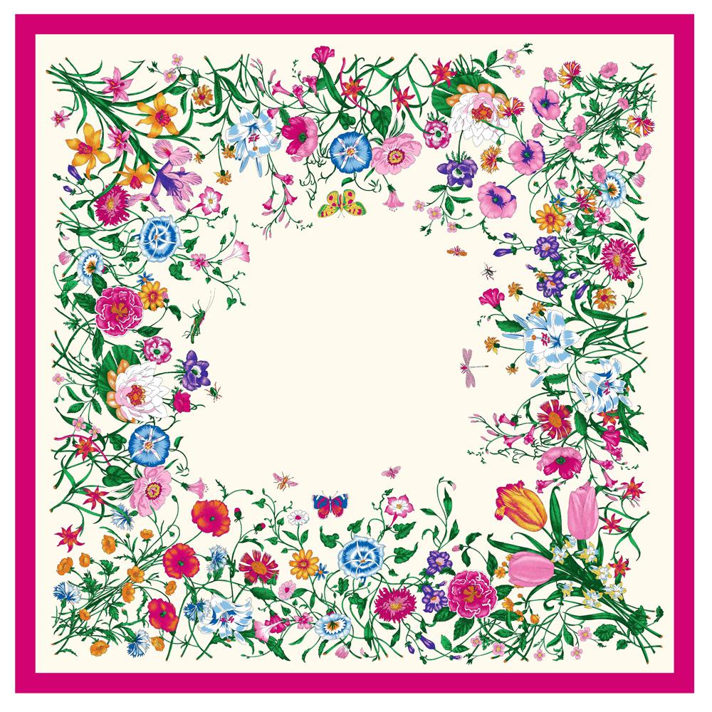 POBING Silk Scarf Women Large Shawls Flowers Print Stoles Square Bandana Luxury Kerchief Hijab Scarves Female Foulards 130CM