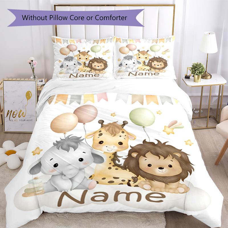 3pcs Custom Name Animals Bedding Set Duvet Cover Closure Includes 1 Duvet Cover & 2 Pillowcases, Soft and Comfortable for All Seasons.
