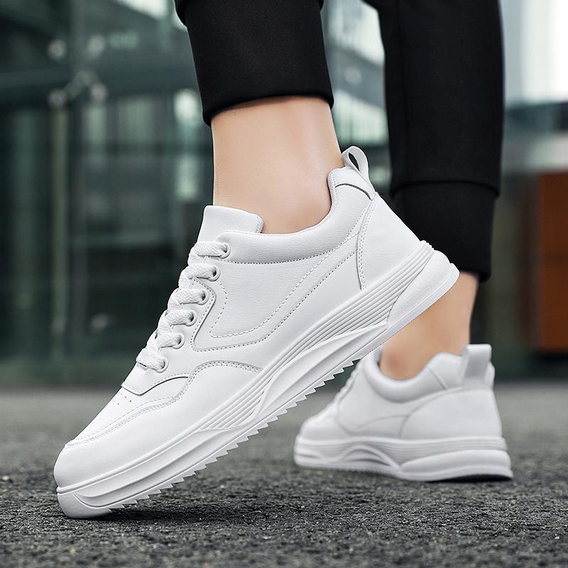 MCTIN Couples Vulcanized Shoes Women's Leather Platform Sneakers Black Casual Shoes for Man