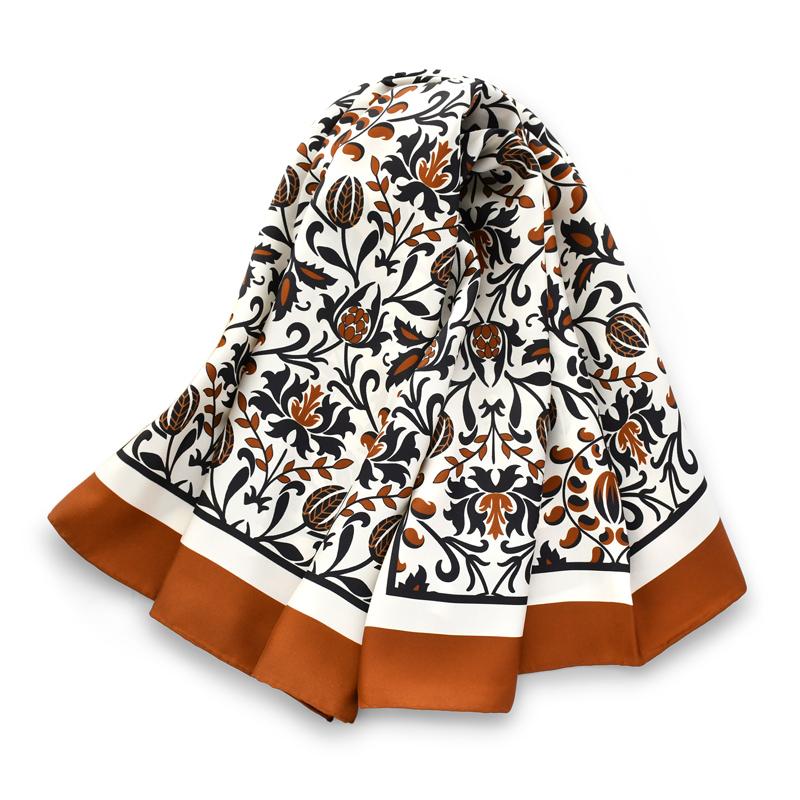 

Brown Ethnic Style 100% Silk Scarf Twill Shawl Wrap Bandana Hijab Women Square Scarves Headband Luxurious Gifts 90CM Kerchief 90x90cm