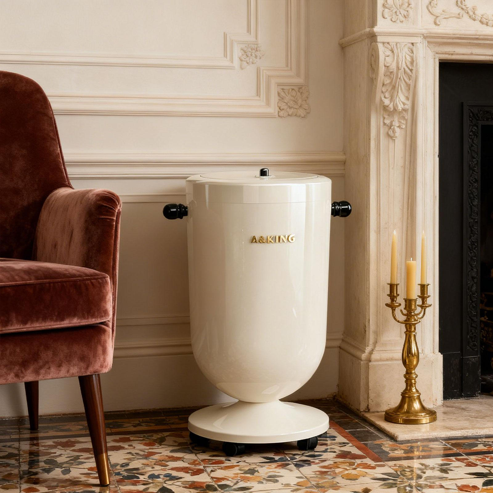 

Covered Waste Basket, Garbage Bin and Wheels, Large Open Pail, Movable Trash Can кремовый