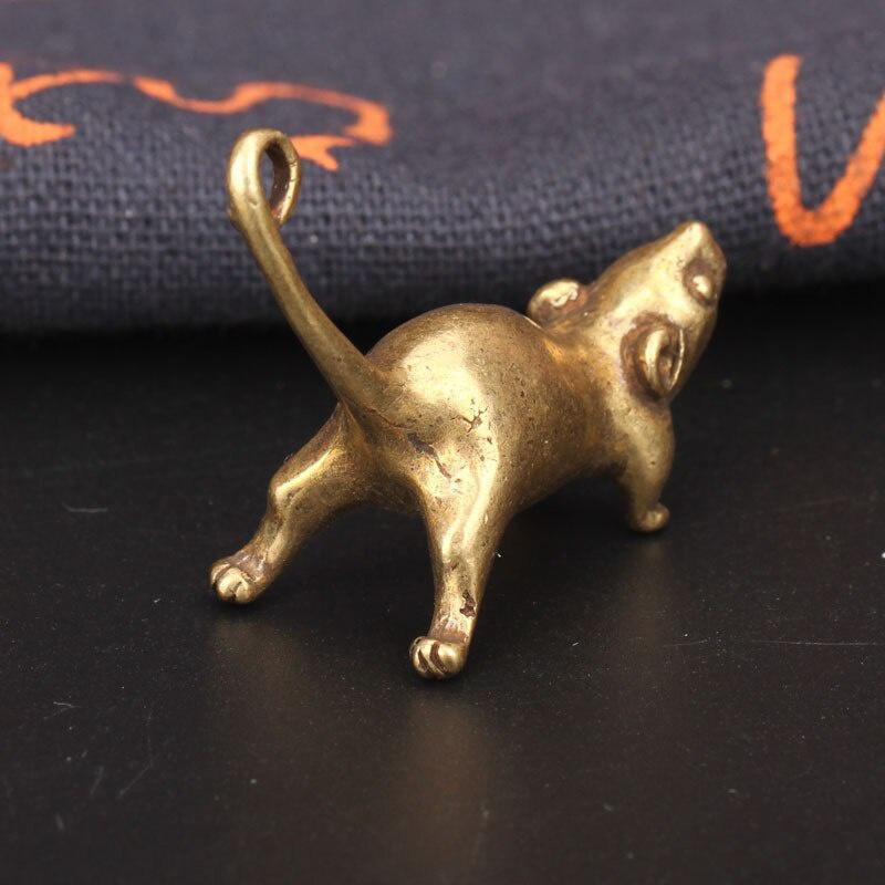 1Pc Ancient Brass Small Tea Pet Ornament Long Tail Cute Mouse Figurines Miniatures Copper Lucky Rat Study Living Room Decorations