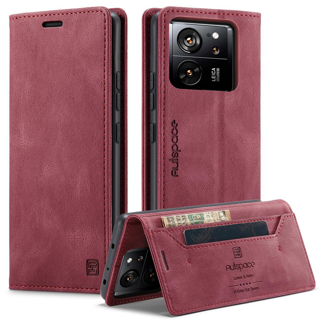 For Xiaomi 13T Pro/Xiaomi 13T Wallet Case AUTSPACE A01 Leather Stand Cover with RFID Blocking Card Holder