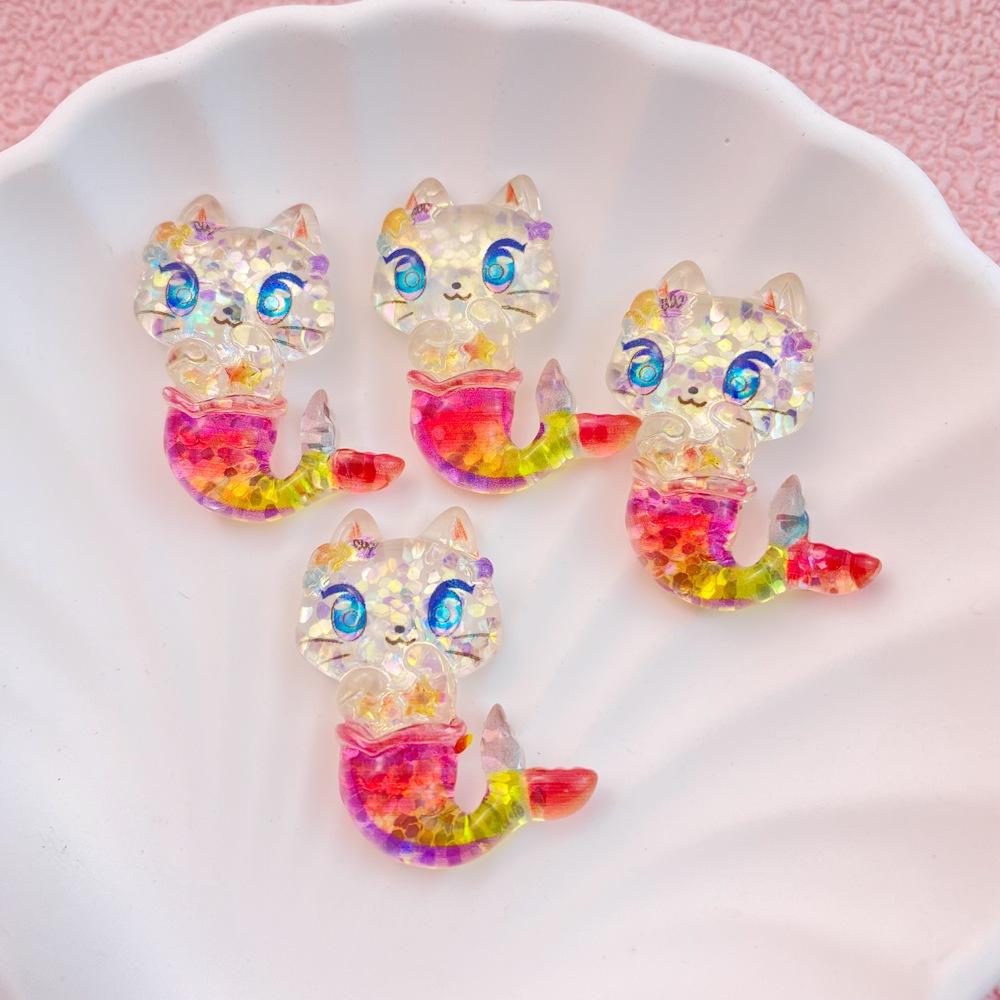 10 Pcs New Cute Bright Cartoon Ocean Mermaids, Seahorses, Starfish Resin Clip Book DIY Jewelry Hairpin Headrope Decoration Craft
