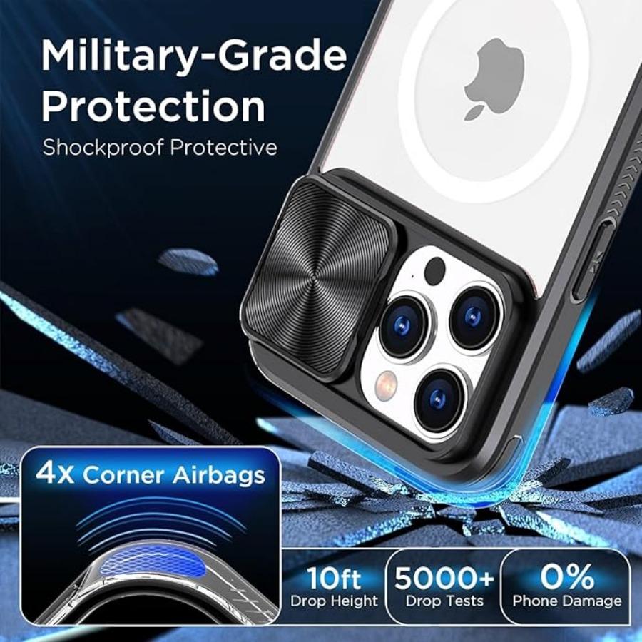 Slide Camera Lens Protector Shockproof Armor Case For iPhone 15 14 13 11 12 Pro Max For Magsafe Bumper Hard Clear Back Cover