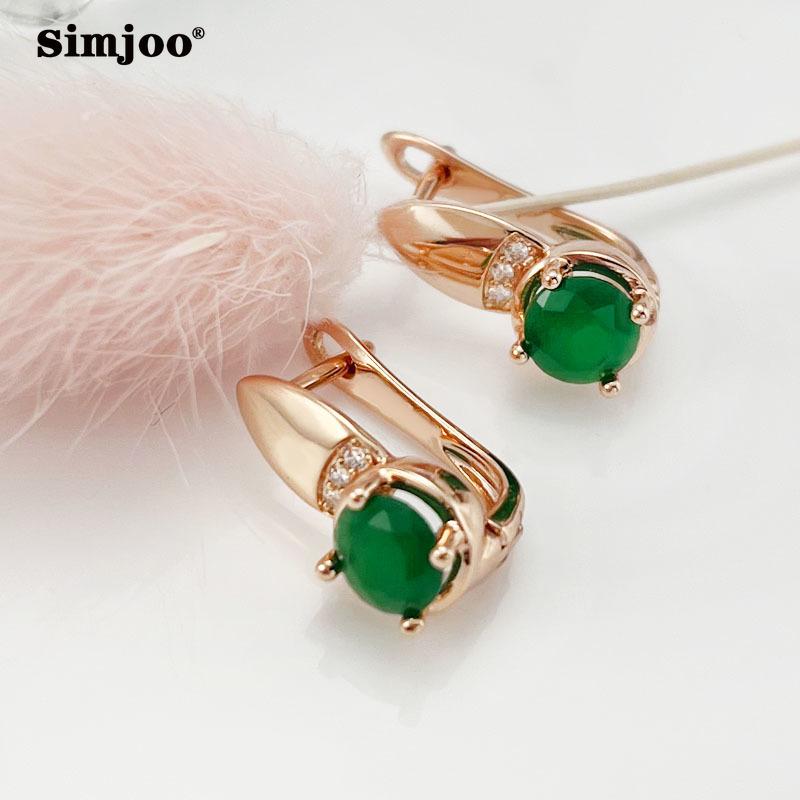 SIMJOO Stylish Rose Gold Earrings with Simple Emerald Green Zircon Earrings