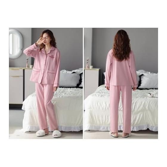 [Volen] Women's Pajamas, 100% Cotton, Room Wear, Women's, Long Sleeve, Top and Bottom Set, Loungewear, Skin-friendly, Comfortable, Open Front, Loose,