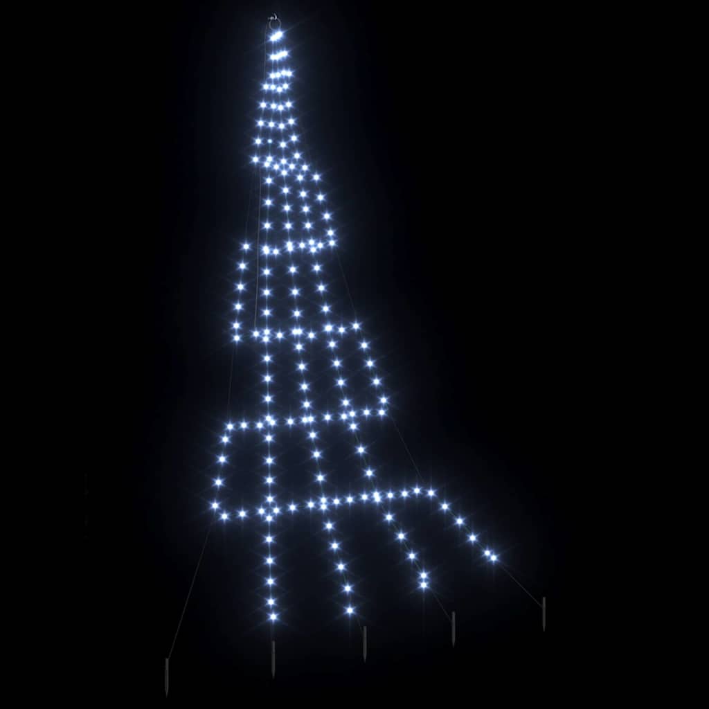 LED Christmas Tree with Ground Spikes Cool White 306 cm Metal