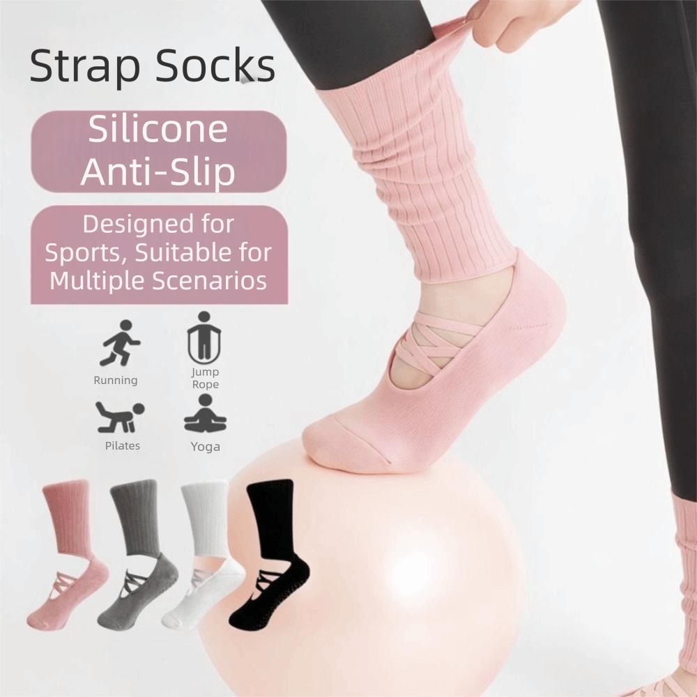 Mid Tube Length Grip Pilates Socks Breathable Fabric Strappy Grip Sock  Fitness Activities
