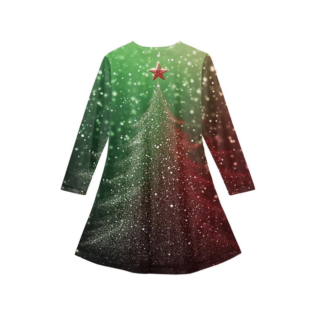 Christmas Day Girls' Long Sleeve Dress - Color Pocket Dress
