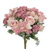 Artificial Rose Bouquet Realistic Fake Silk Flower with Green Leaves Home Wedding Party Table Centerpiece Indoor Outdoor Faux Bloom Decoration