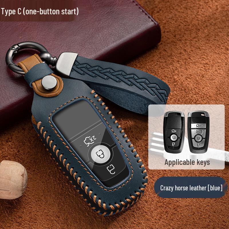 Ford Key Case for Focus, Mondeo, Kuga, Ecosport, Edge, Taurus - Genuine Leather with Buckle
