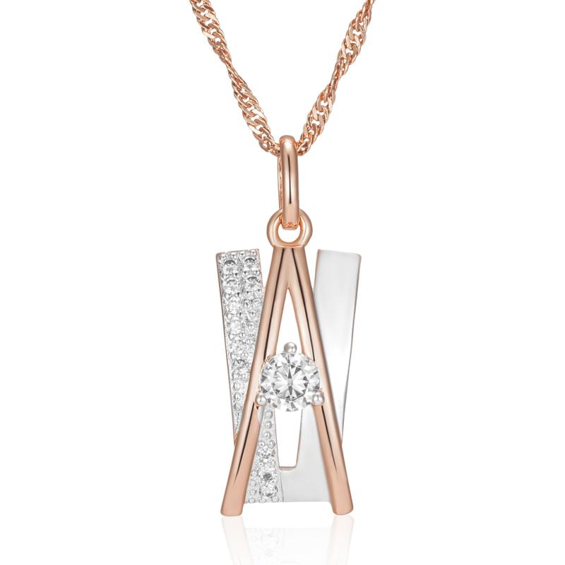 Gold Silver Color Large Pendant for Women Personality Geometric Necklace Micro Inlay White Zircon Luxury Party Jewelry