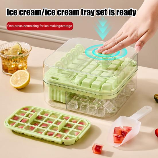 2-in-1 Ice Cube Tray with Lid Easy Push Release Ice Mold for DIY Popsicles Leakproof Freezer Container for Summer Drinks