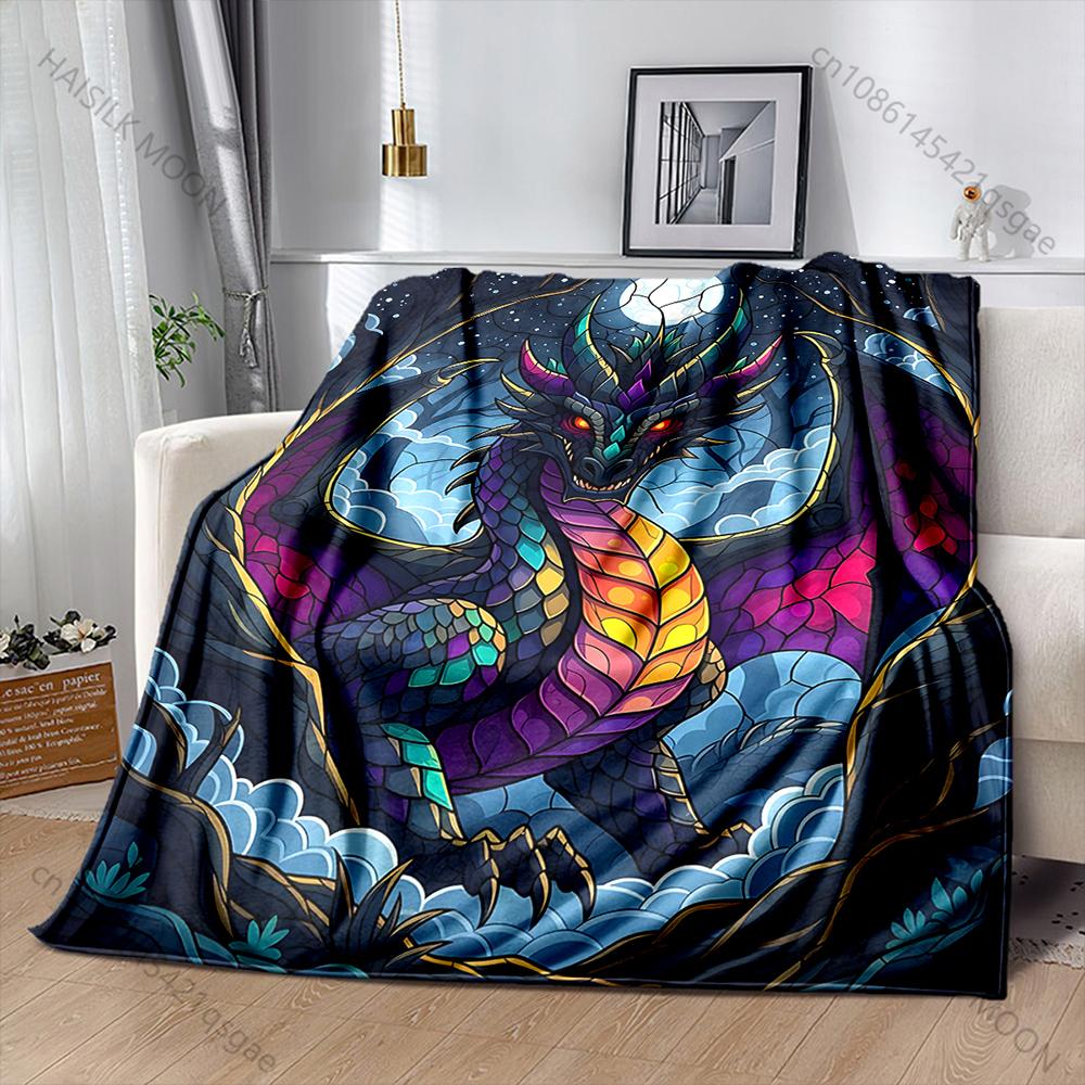 Multiple sizes Colorful dragon under moonlight Print Blanket Warm Soft for Children Adults Luxury Gifts Home Sofa Travel