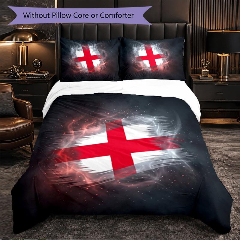 England Football Pattern 3 Pieces Bedding Set Soft Microfiber Duvet Cover with Pillow Cases for Bedroom
