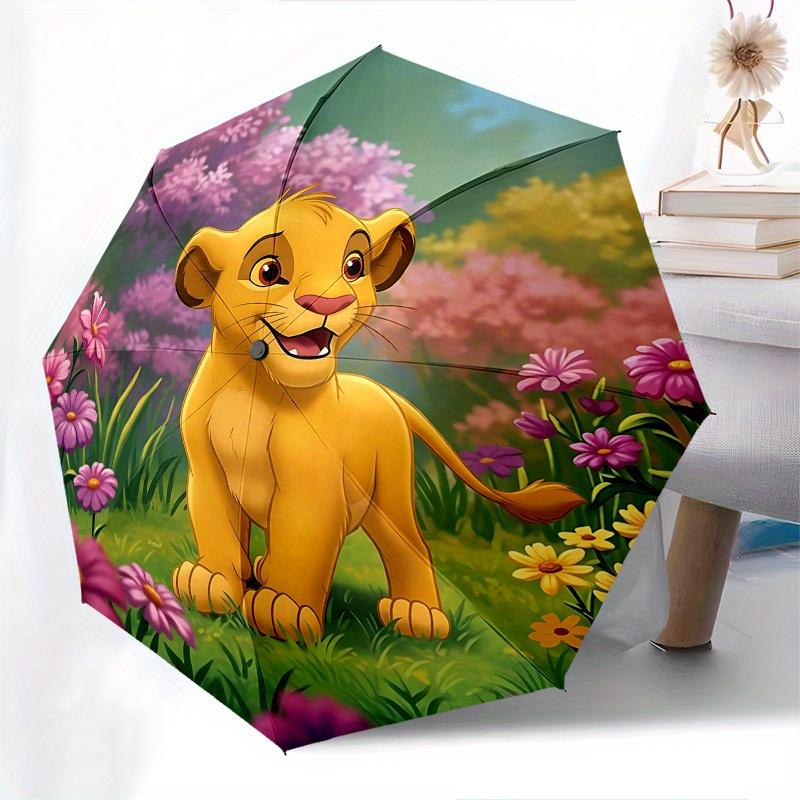 1 Paraguas Plegable Portátil de 8 Varillas Temático del Rey León, Simba, Colorido, Apertura Automática para Hombres y Mujeres, Un Compañero Compacto para Viajes Diarios Adecuado para Lluvias Diarias