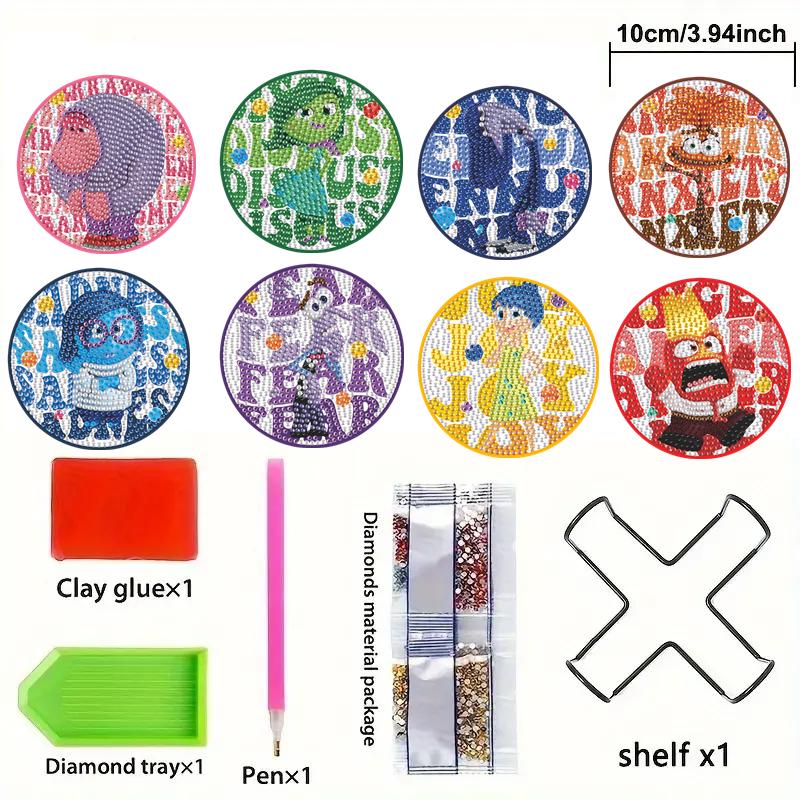 

8pcs/Set DIY Diamond Painting Coasters with Holder Anti Slip Wood Drip Mats Crystal Rhinestones Diamond Art Coasters for Adults