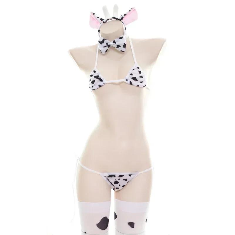 Cow Series Swimsuit Bodysuit Bikini Maid Unifrom Costume Summer Beach Kawaii Girl Swimwear Skirt Uniform Set Cosplay