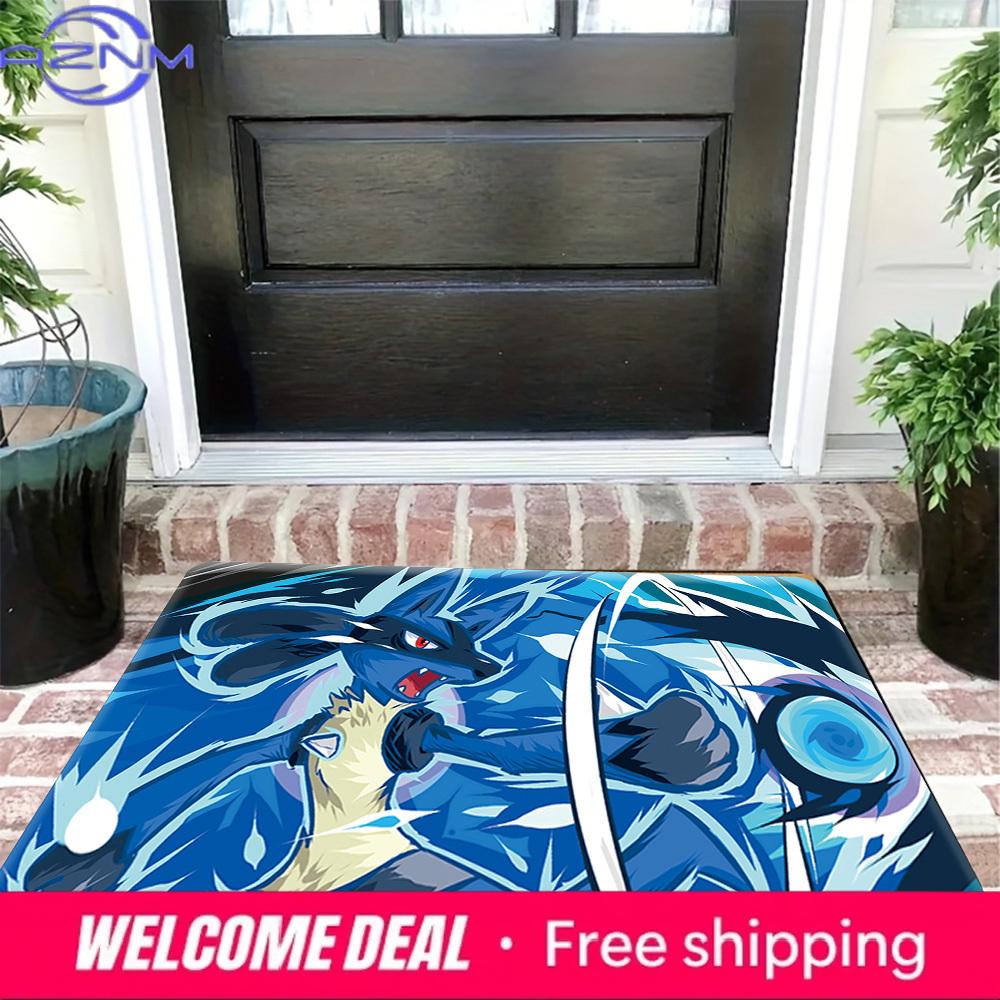 Pokemon Lucario Blue Energy Style Print Non-slip Doormat, Soft Absorbent Floor Rug for Home Decor