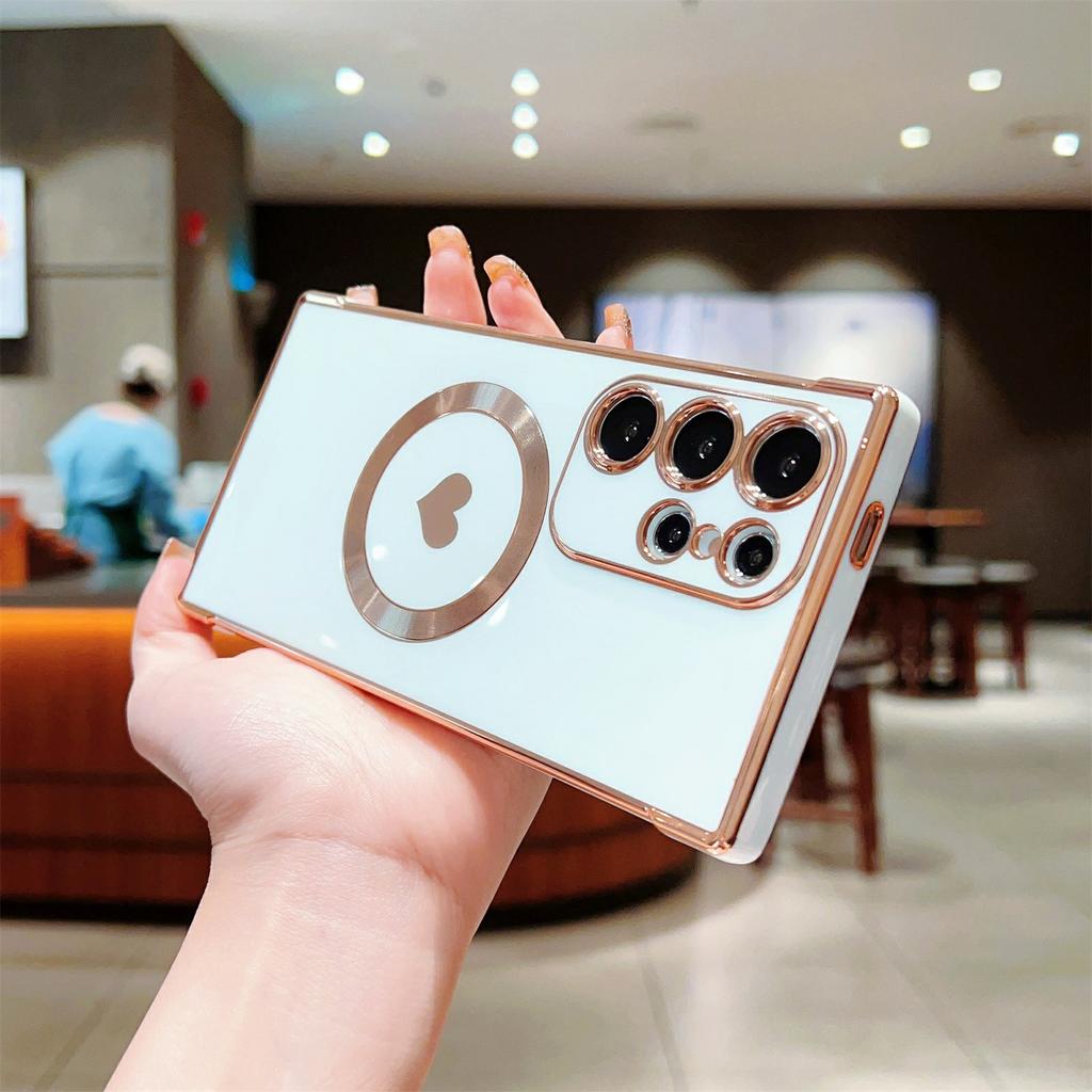 Für Samsung Galaxy S26 Ultra Magnetische Hülle Galvanisierte Weiche TPU-Abdeckung mit Niedlichem Liebesherz