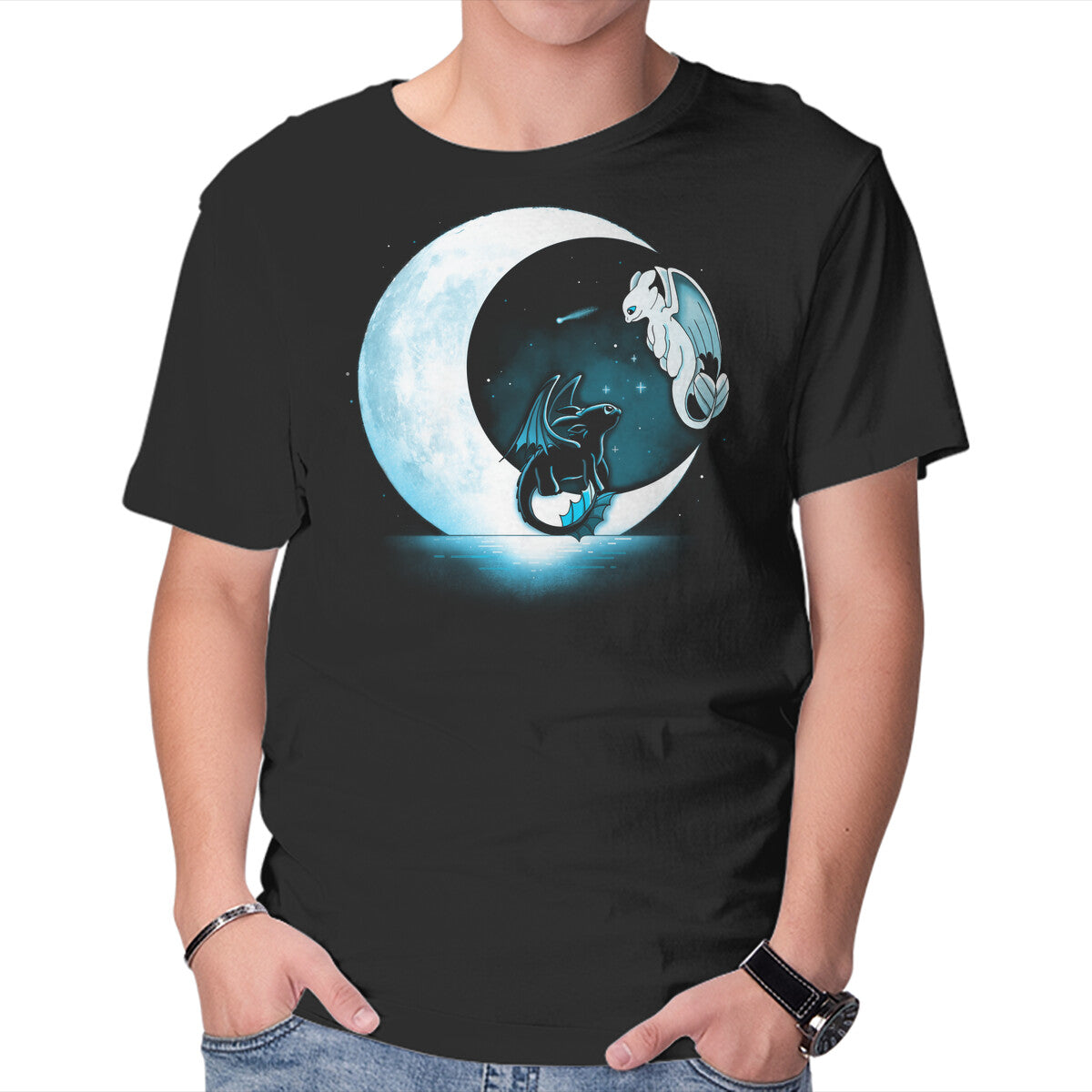 Unisex Crew Neck T-Shirt Dragons Moon Graphic Short Sleeve Casual Tee XXXXL