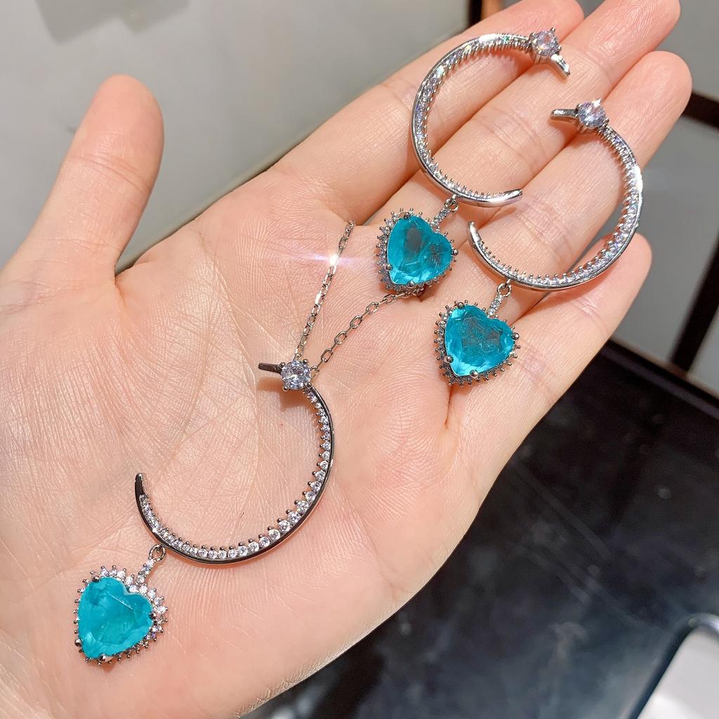 Jewelry Simulation Blue Paraiba Heart Earrings Set Heart Main Stone 12 * 12