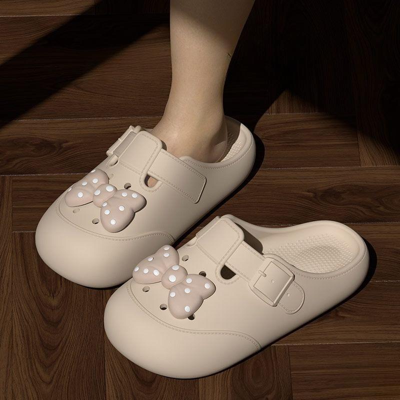 Buckle Hollow Thick Women's Slippers and Ladies Sandals With Bow Indoor 39 Slides Original Vip Shoes Stylish Shoe On Promotion
