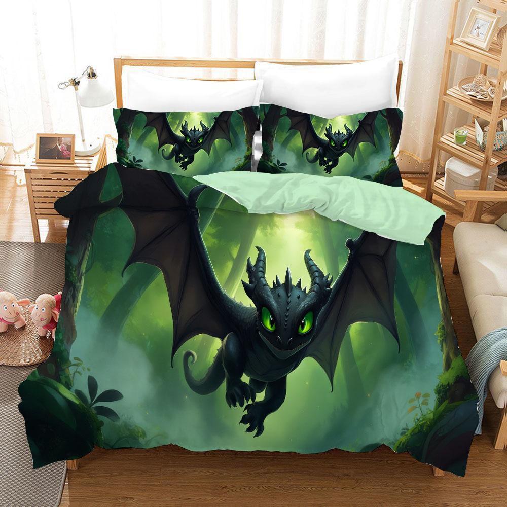 Cartoon Duvet Cover Pillowcase Bedding Set Funny Toothless Adult Boy Girl Bedroom Decoration Children Single Double Large Siz