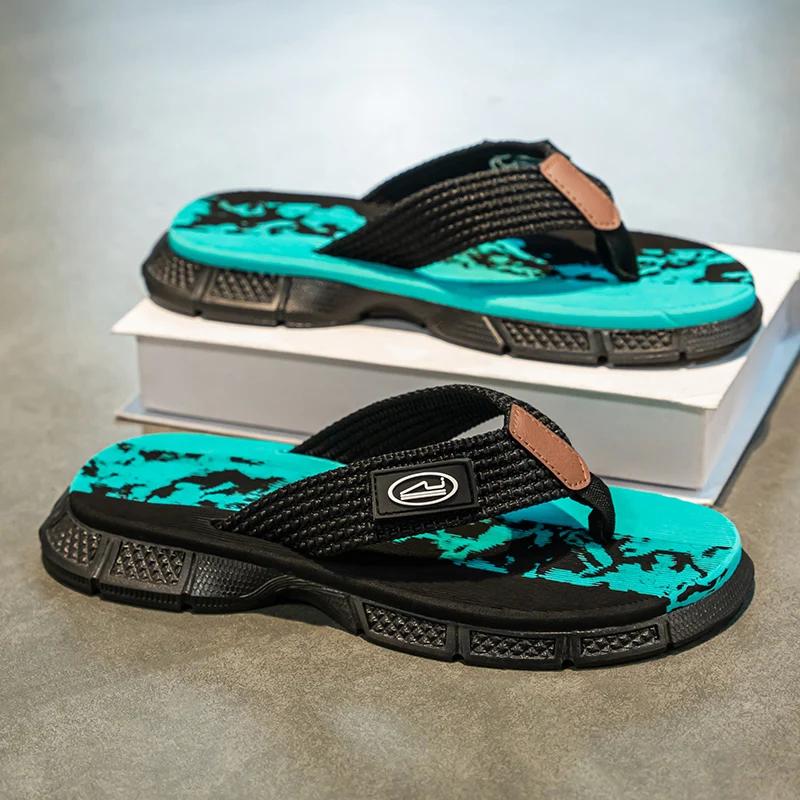 

2025 Summer Men Slippers High Quality Beach Sandals Non-slip Flip Flops Casual Shoes Indoor Outdoor Woven Shoelaces Slippers 45 синій
