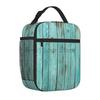 Sac à déjeuner isotherme en bois turquoise usé pour femmes hommes réutilisable imperméable thermique Bento sacs fourre-tout pour le travail le voyage le pique-nique