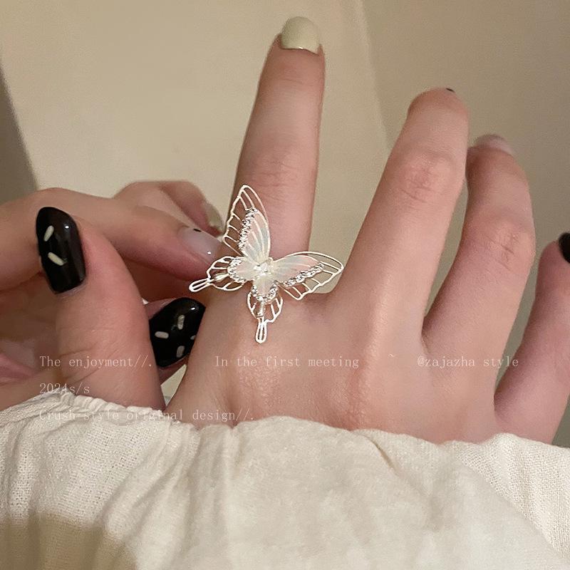 Elegant Niche Micro-Inlaid Zircon Butterfly Ring – Women's Trendy Open Design Index Finger Accessory