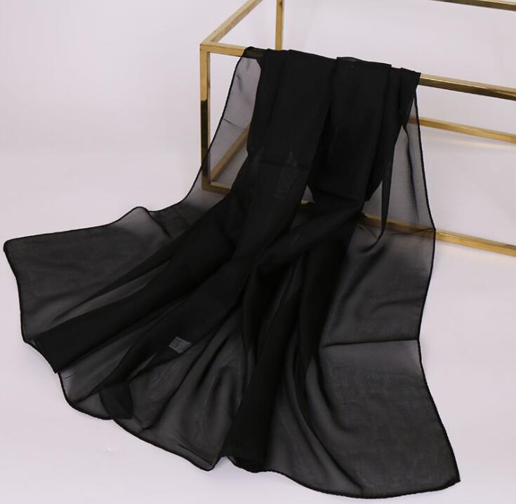 Luxury Chiffon Silk Scarf Spring Summer Scarf Women Head Scarf Beach Shawls Bandana Headband Muslim Hijabs Black Scarf/Scarves