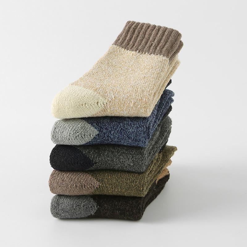 5/10 Pairs Women Ethnic Octagonal Pattern Wool Socks Autumn Winter Thick Warm Mid Calf Cotton Socks