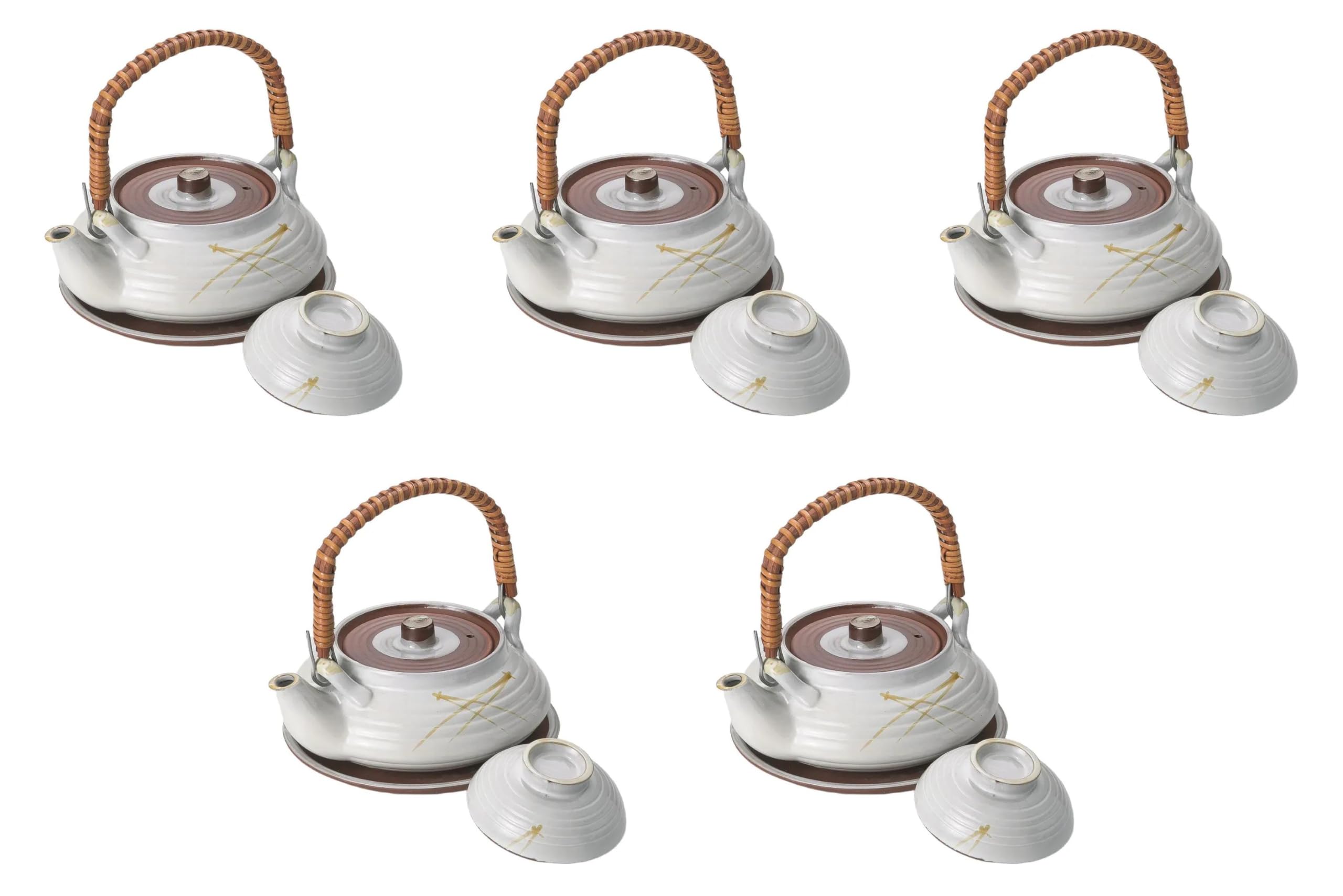 

Set of 5 White Pine Needle Flat Teapots x 5cm Teapots Made in China by Setomonohonpo [11.6 (240cc)] белый