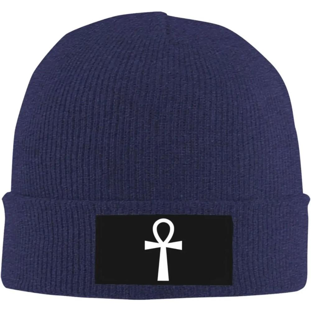 Funny Ankh Symbol Ancient Egyptian Gifts Black Skull Cap Beanie Hat Unisex Warm Beanie Cap Knit Hats for Unisex Women Slouchy Hat