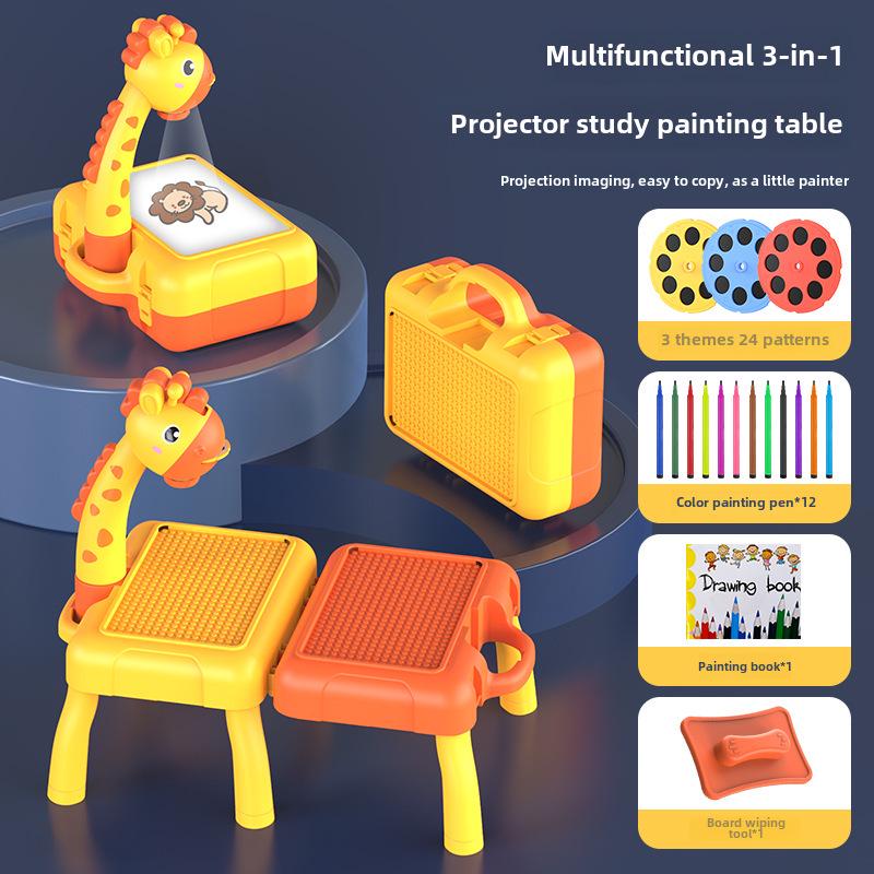 Deer-Shaped Projection Drawing Table with Sound & Light - Children's Graffiti and Writing Toy Set