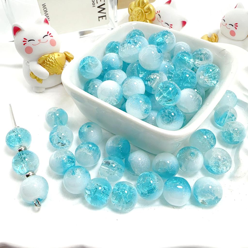 10mm Crackle Glass Round Beads, Loose Spacer Beads DIY Accessories for Bracelet Making 50pcs