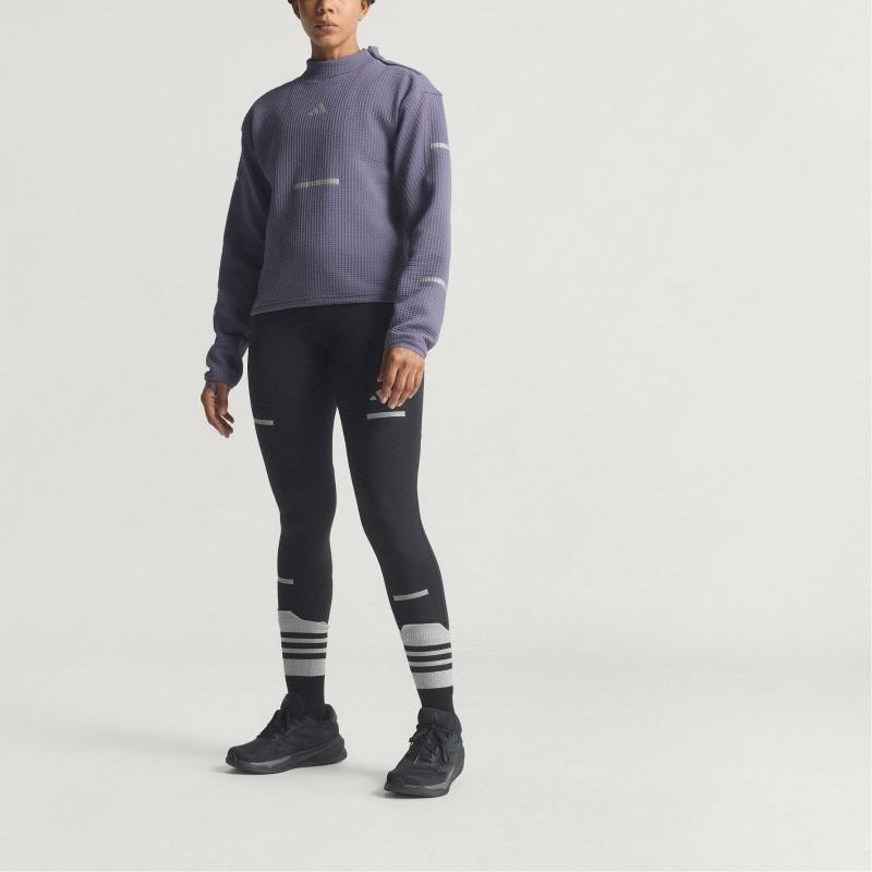 adidas Adi365 Running Crewneck Logo Reflective Moisture-Wicking Warm Running Waffle Sweatshirt Women Sweatshirt JP3844