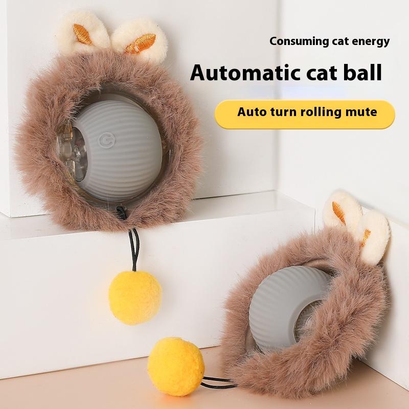 Electric Cat Ball Toys Automatic Rolling Smart Cat Toys Hide and Seek Kitten Toys Pet Cat Dog Toys Rechargeable Smart Pet Interactive Plush Toy
