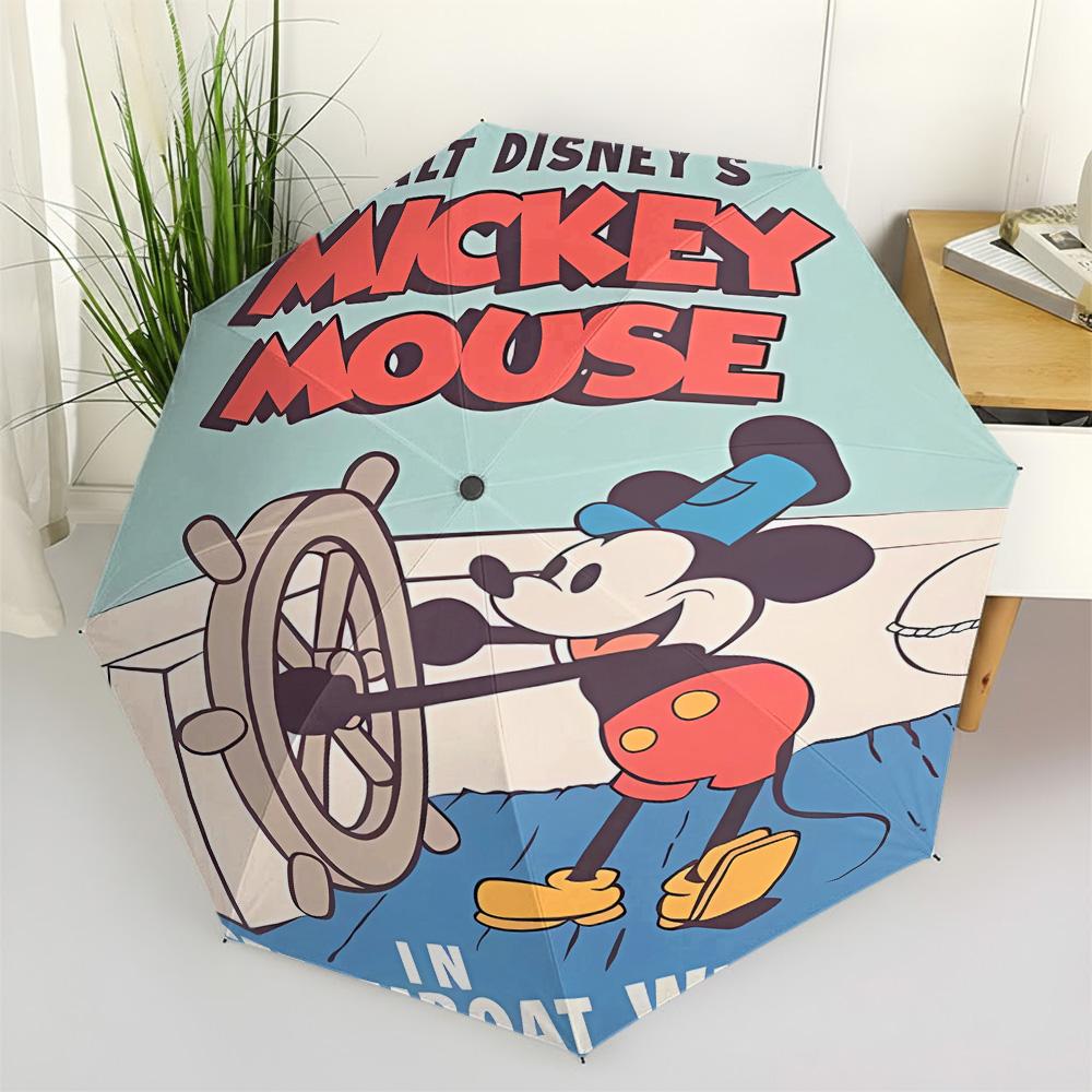 

Disney Mickey Mouse Steamboat Willie Retro Print Automatic Folding Umbrella, Windproof Waterproof Travel Umbrella for Kids Adult (as the picture,Iron&8K)
