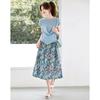 Elegant Pleated T-Shirt & Floral A-Line Skirt Set