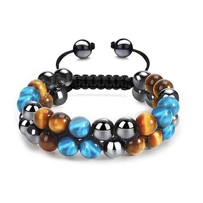 Men's Triple Protection Tiger Eye, Hematite & Black Agate Double Row Braided Bracelet