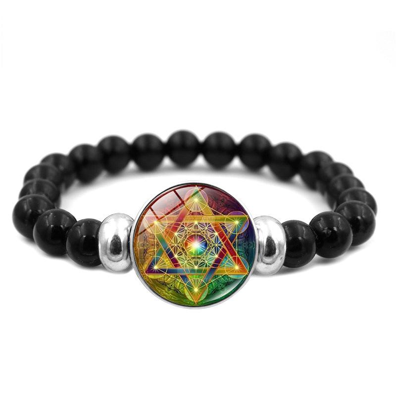 Таинственный браслет с кнопками в виде куба Метатрона, сакральная геометрия, цветок жизни, эластичные черные бусины, браслеты-нити для мужчин и женщин