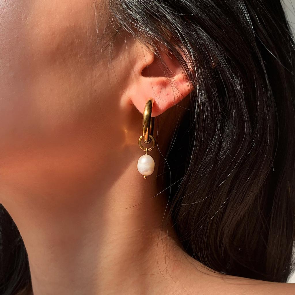 French Retro Earrings Temperament Earrings Bead Circle Ear Buckles Electroplated 18k Gold Plated Earrings