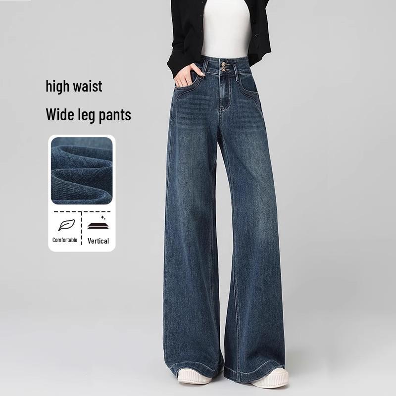 

Women s High Waist Black Wide-Leg Jeans – 2025 New Autumn/Winter Slimming Style with Plus Velvet for Petite Sizes 2XL [136-145 lbs]