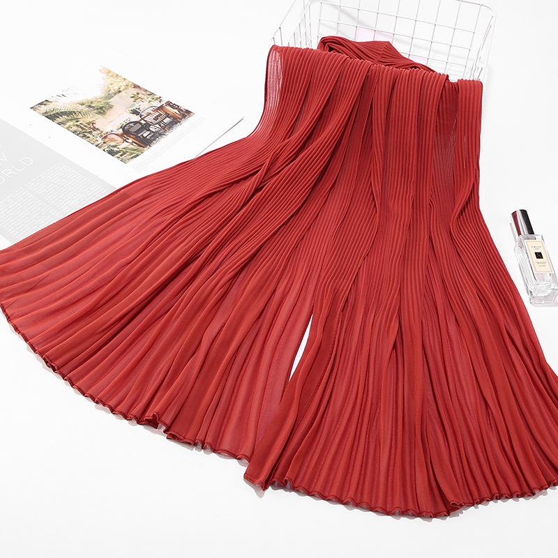 Big Size Pearl Chiffon Scarf Solid Color Pleated Stripe Headwear Scarves Women Muslim Hijab Head Wrap Plain Travel Shawls