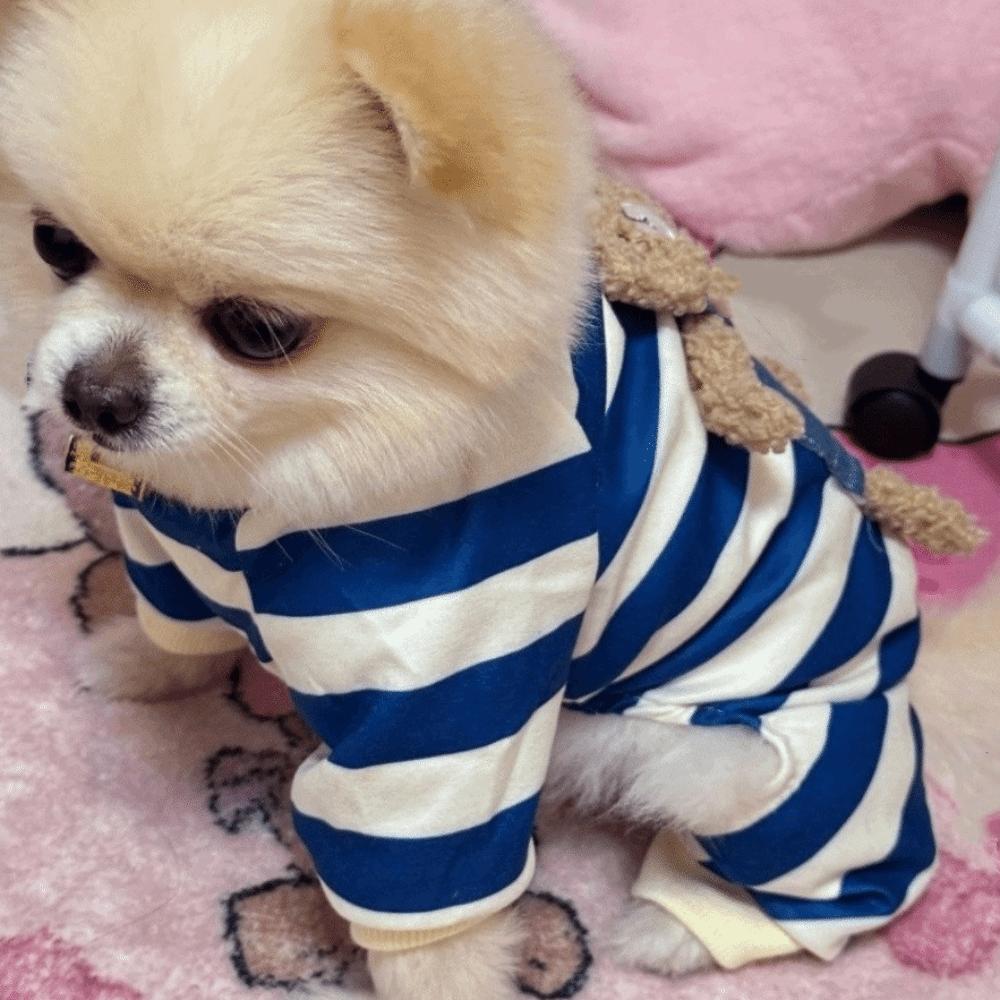 Cartoon Pattern Kawaii Pet Clothes Keep Warm Striped Pajamas Winter Puppy Clothes Cotton Animal Clothing Dog Jumpsuits Yorkshire